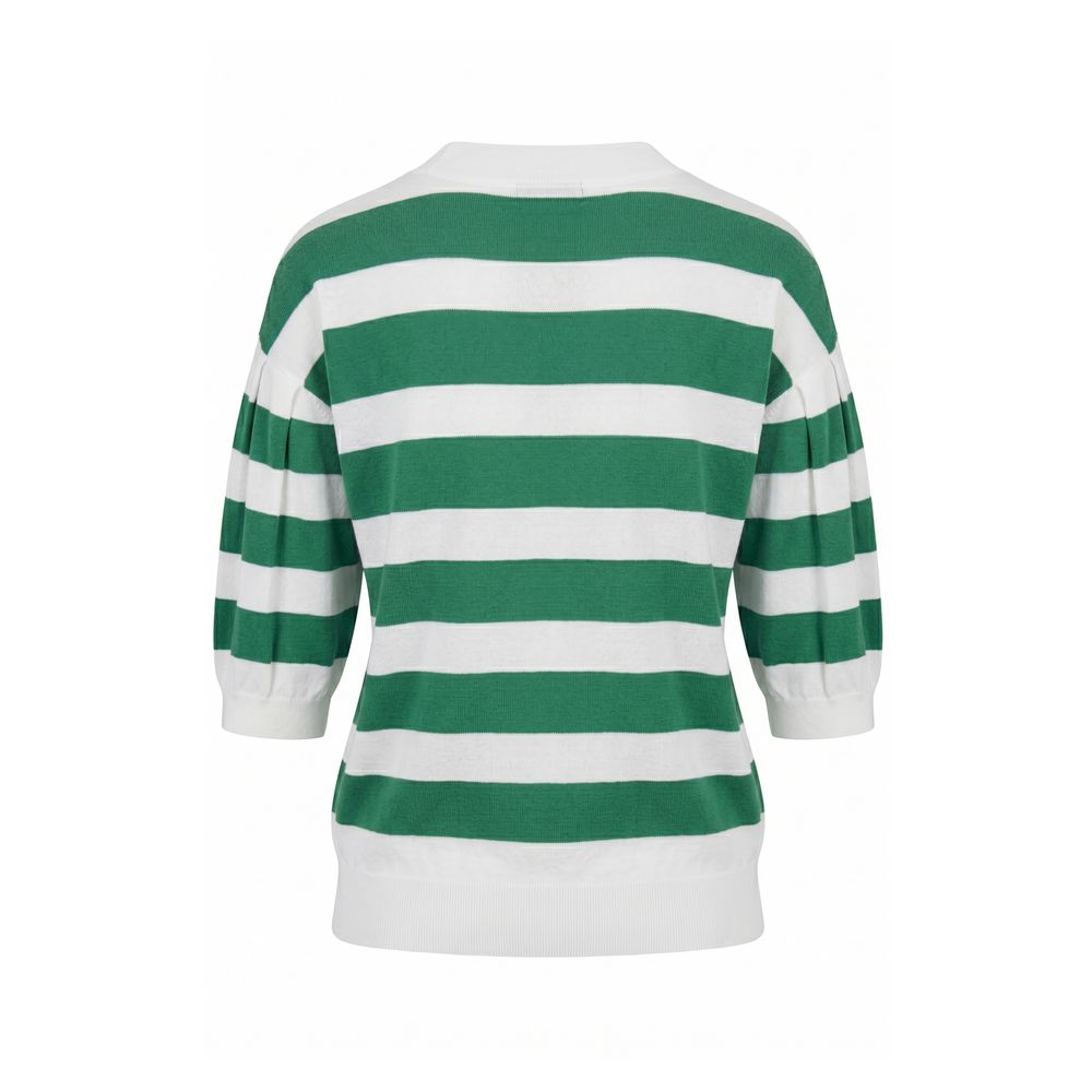 Malo Green Cotton Women Sweater - Chic Horizontal Stripe Knit Top
