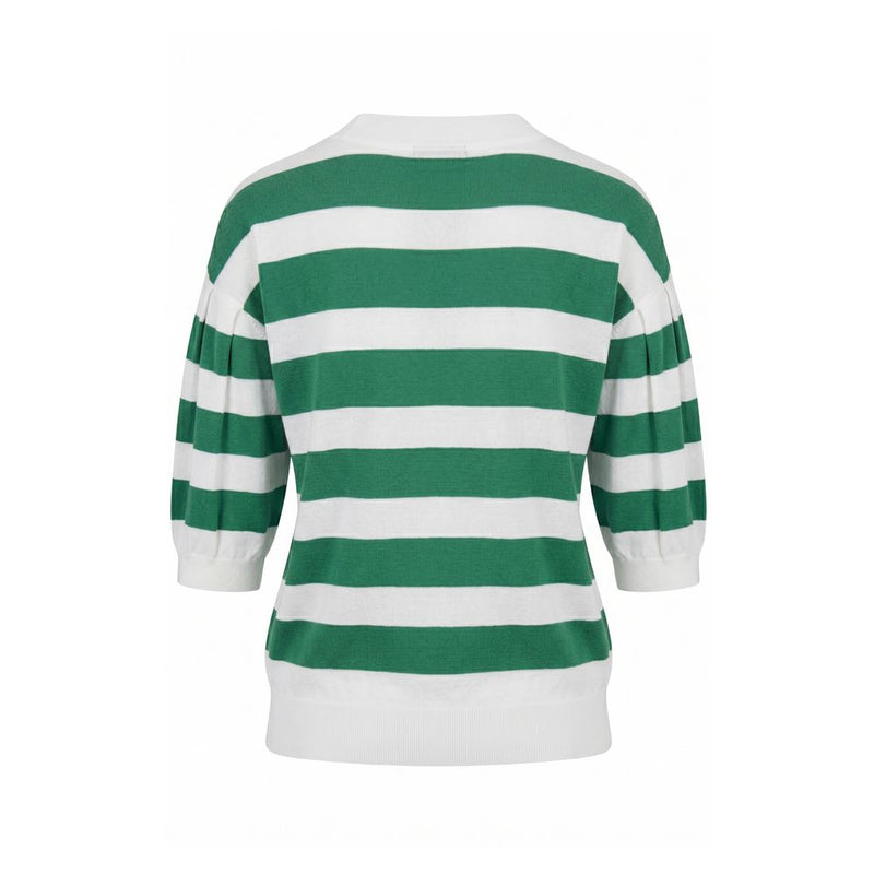Malo Green Cotton Women Sweater - Chic Horizontal Stripe Knit Top