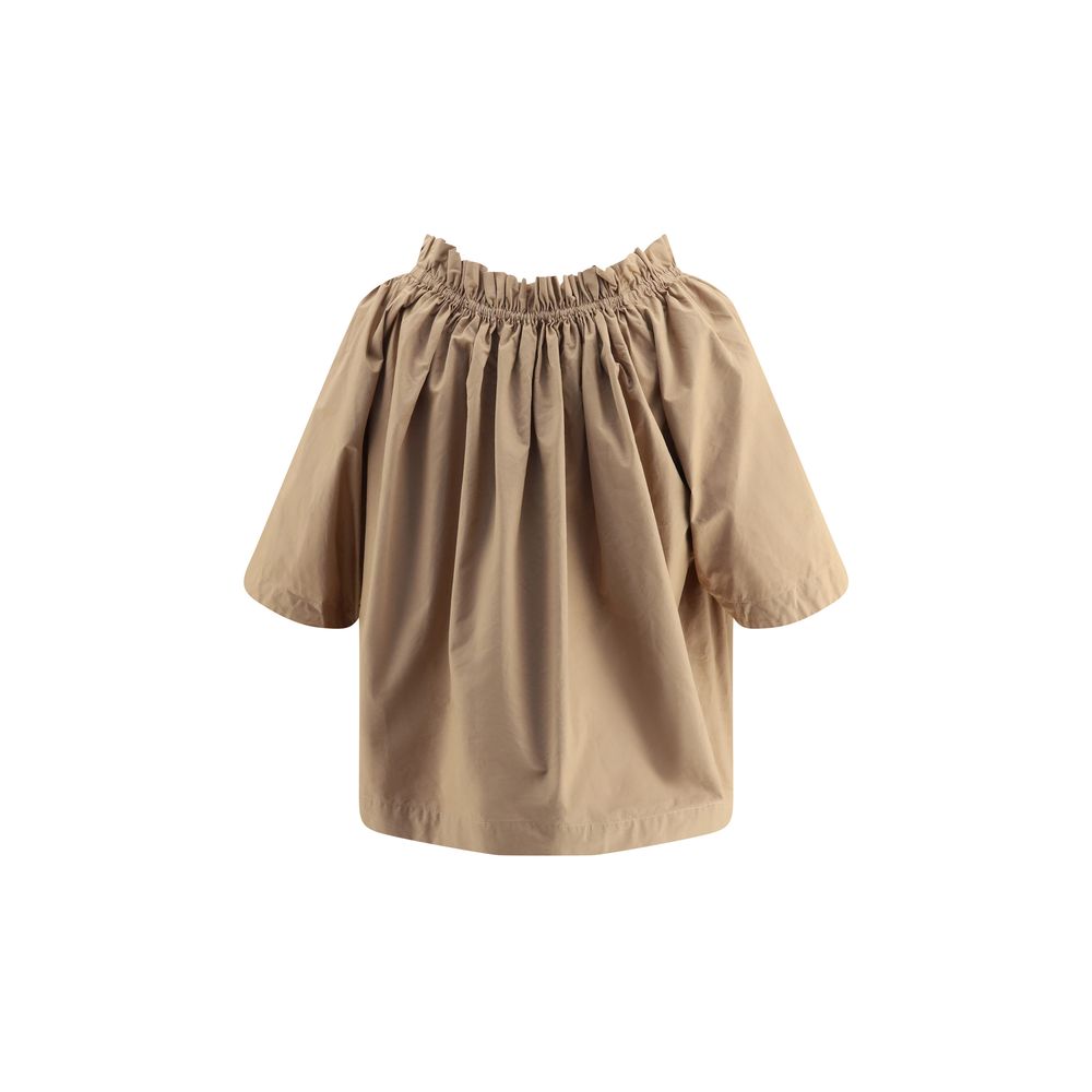 Saint Laurent Beige Cotton Ruffle Top for Women