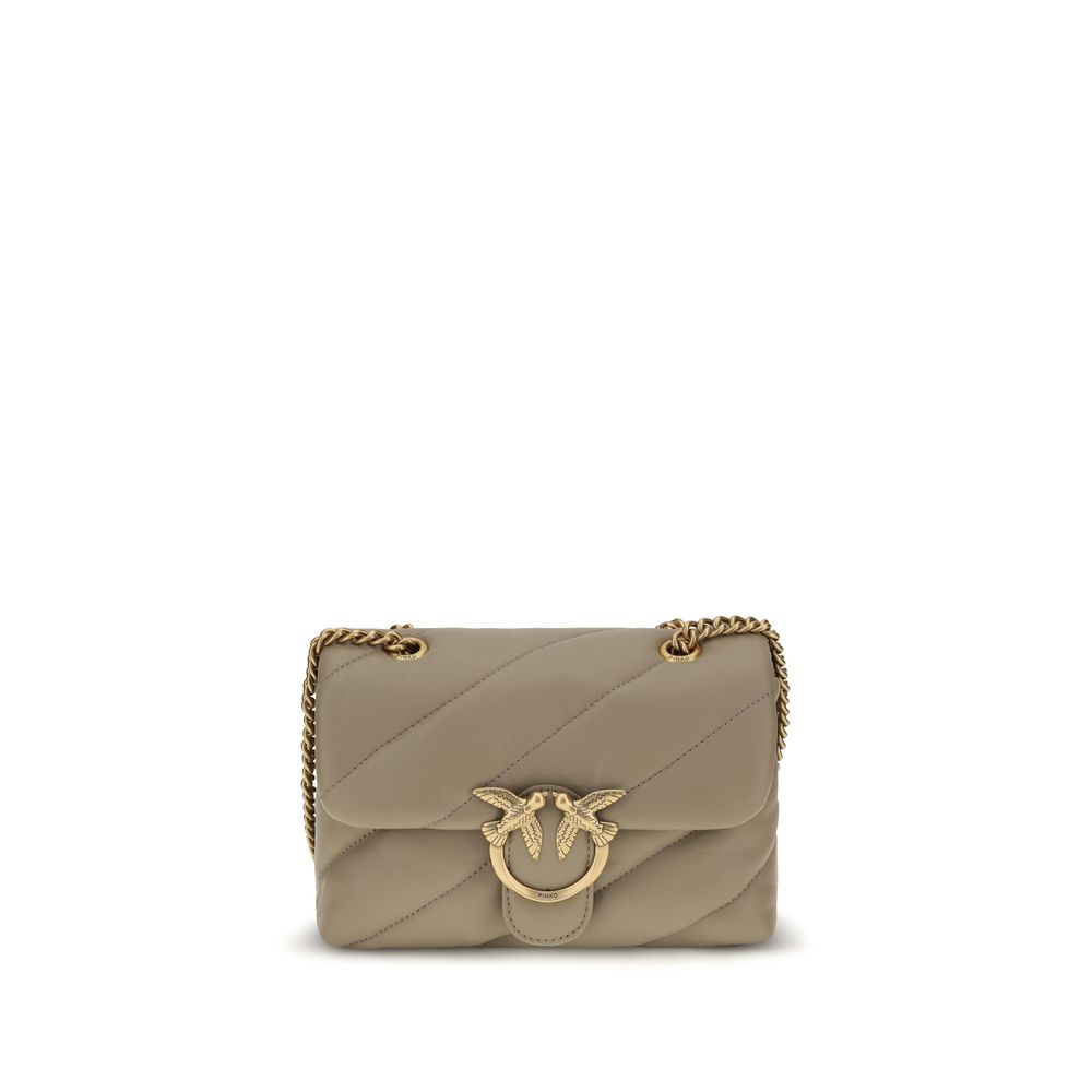 PINKO Love Mini Puff Beige Calf Leather Shoulder Bag