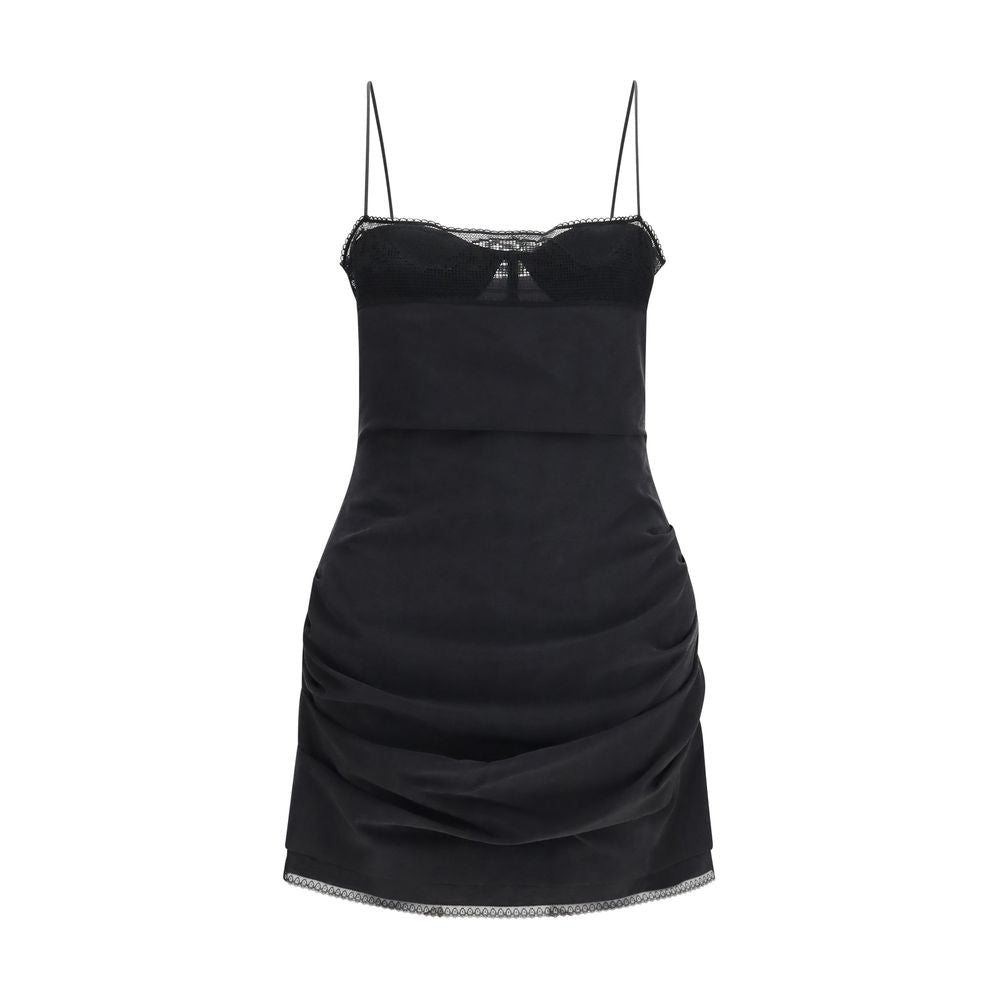 Magda Butrym Black Silk Cocktail Dress with Lace Neckline