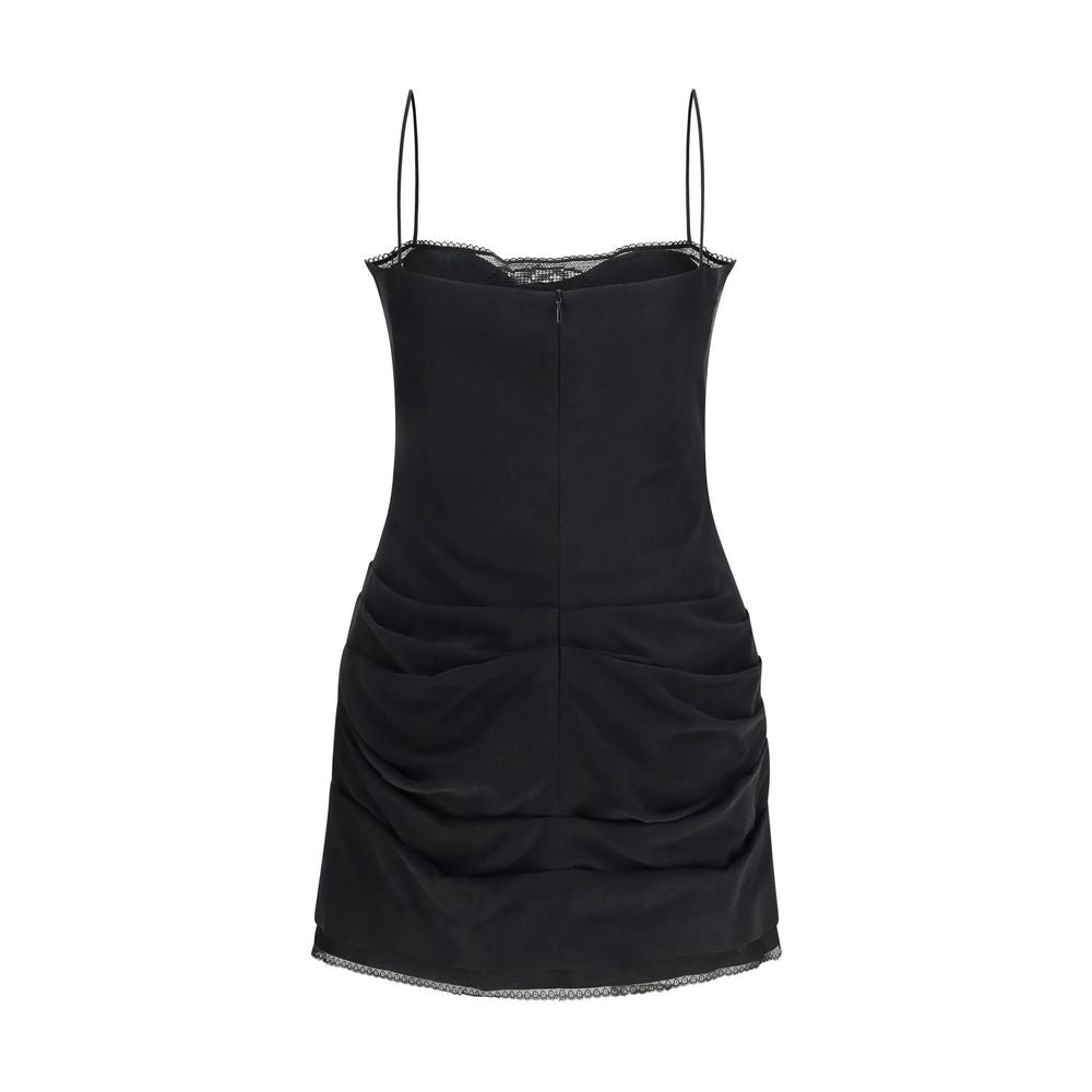 Magda Butrym Black Silk Cocktail Dress with Lace Neckline