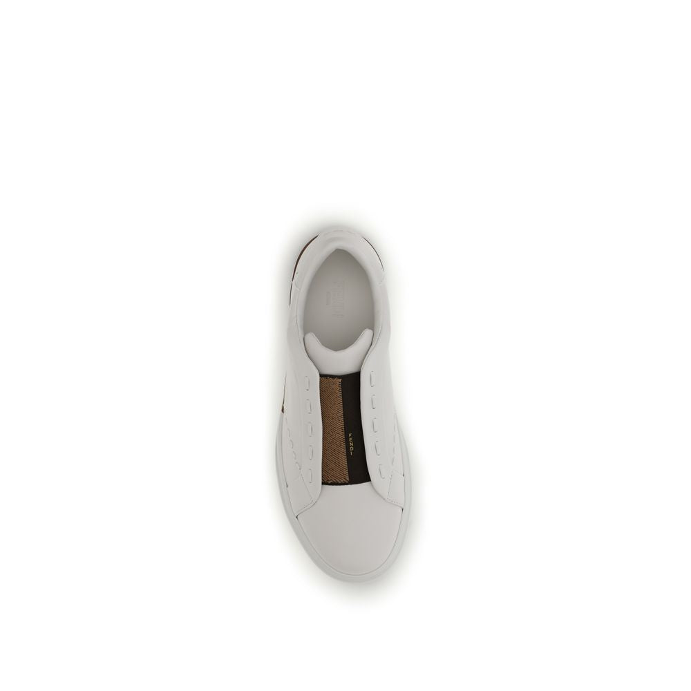 Fendi Baskets basses en cuir de veau blanc Bos Taurus