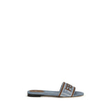 Fendi Blue Cotton Flat Sandals