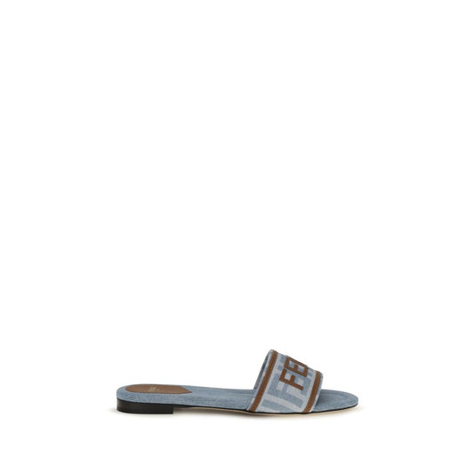 Sandales plates Fendi en coton bleu