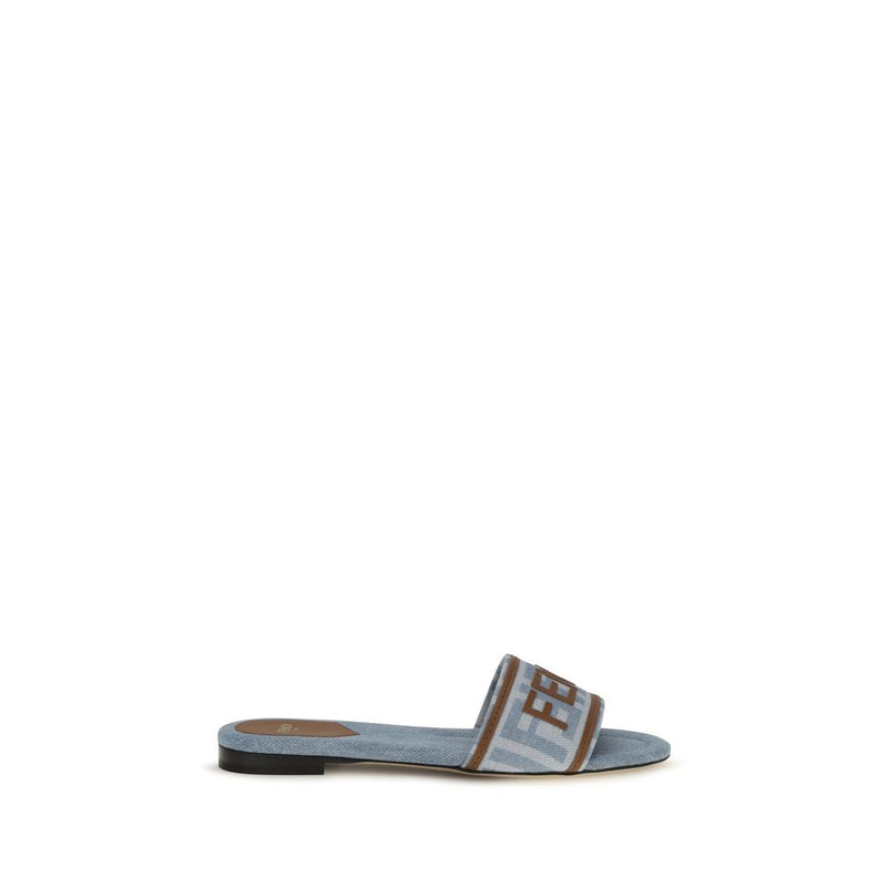 Sandales plates Fendi en coton bleu