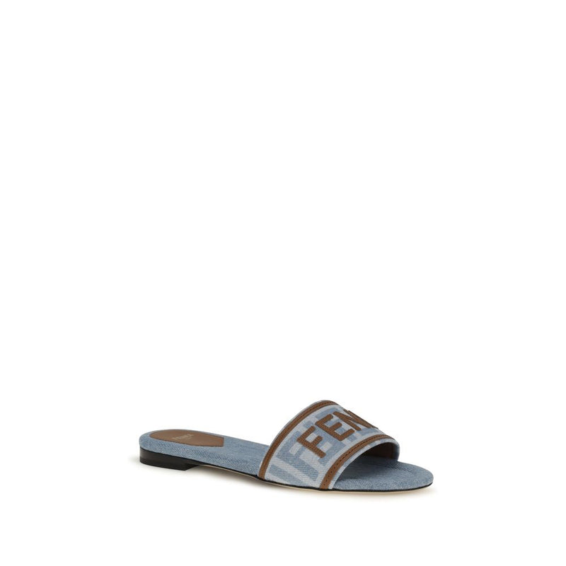 Sandales plates Fendi en coton bleu