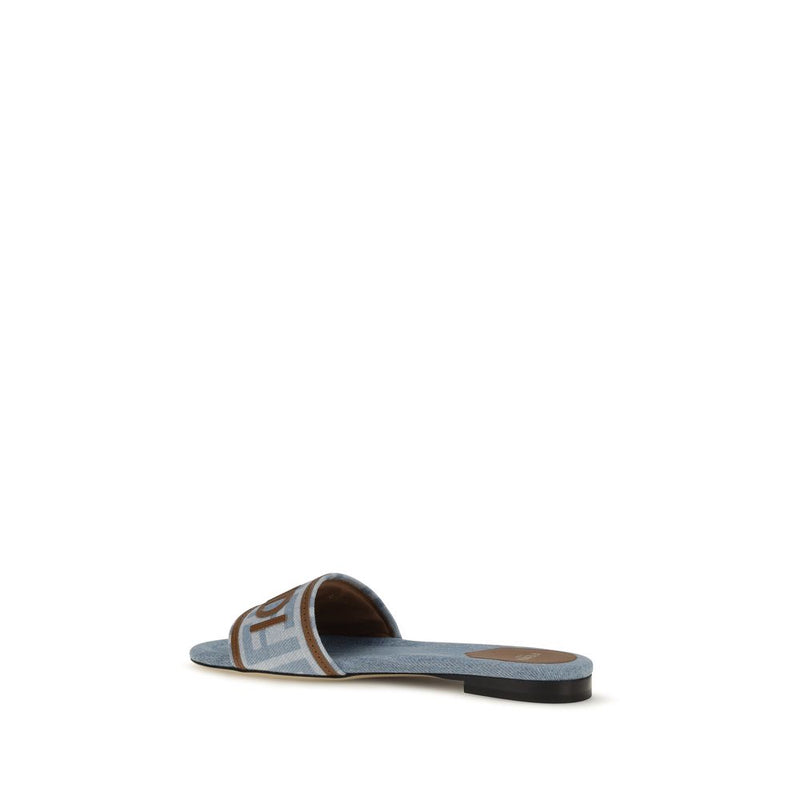 Sandales plates Fendi en coton bleu