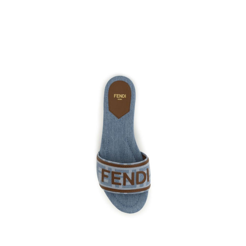 Sandales plates Fendi en coton bleu
