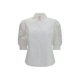 Valentino Garavani White Cotton Blouse with Sangallo Lace Sleeves