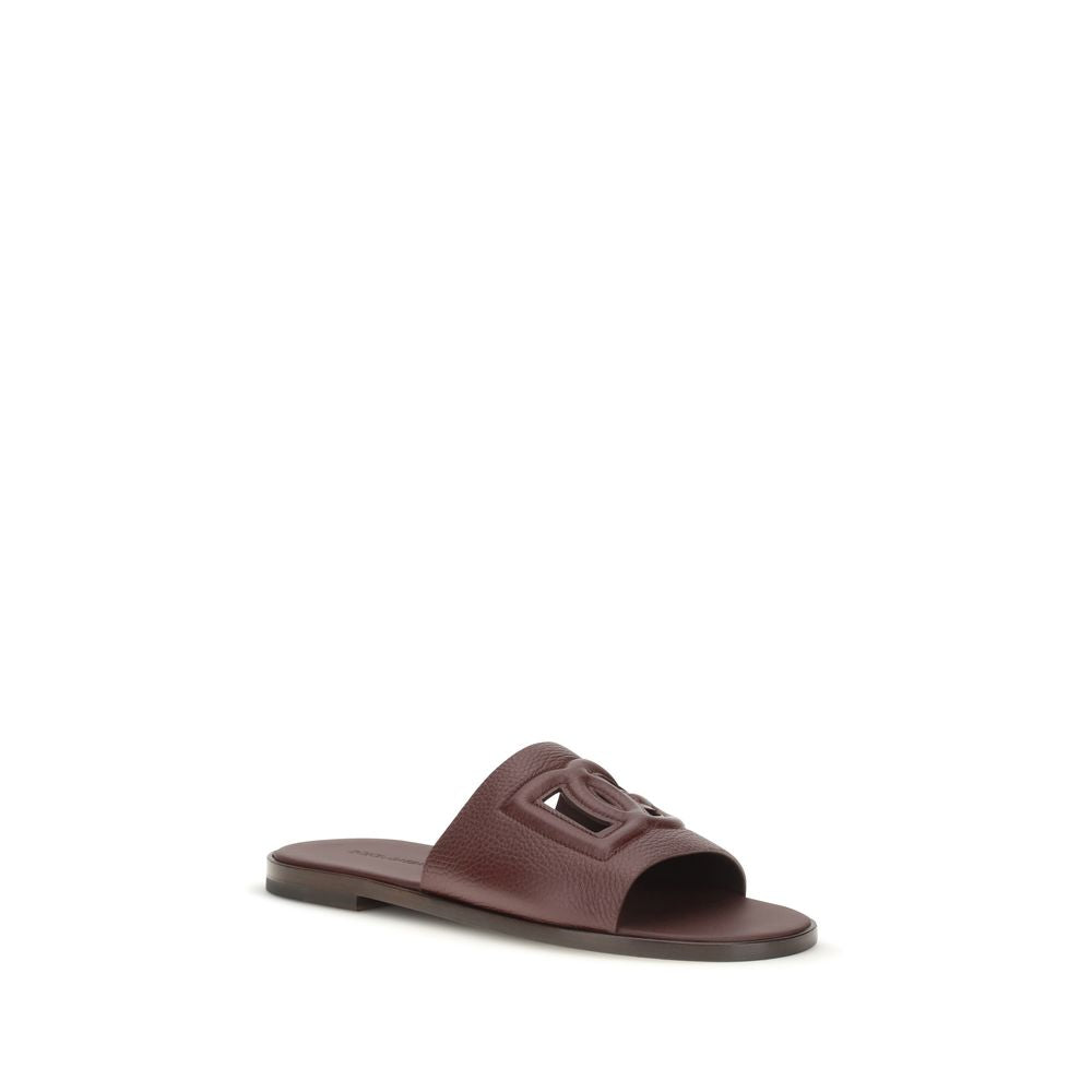 Sandales plates Dolce & Gabbana en cuir de veau marron Bos Taurus