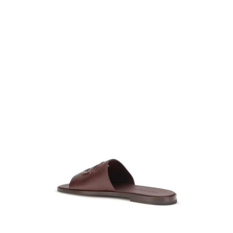 Dolce & Gabbana Brown Calf Leather Bos Taurus Flat Sandals