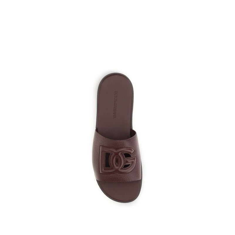 Dolce & Gabbana Brown Calf Leather Bos Taurus Flat Sandals