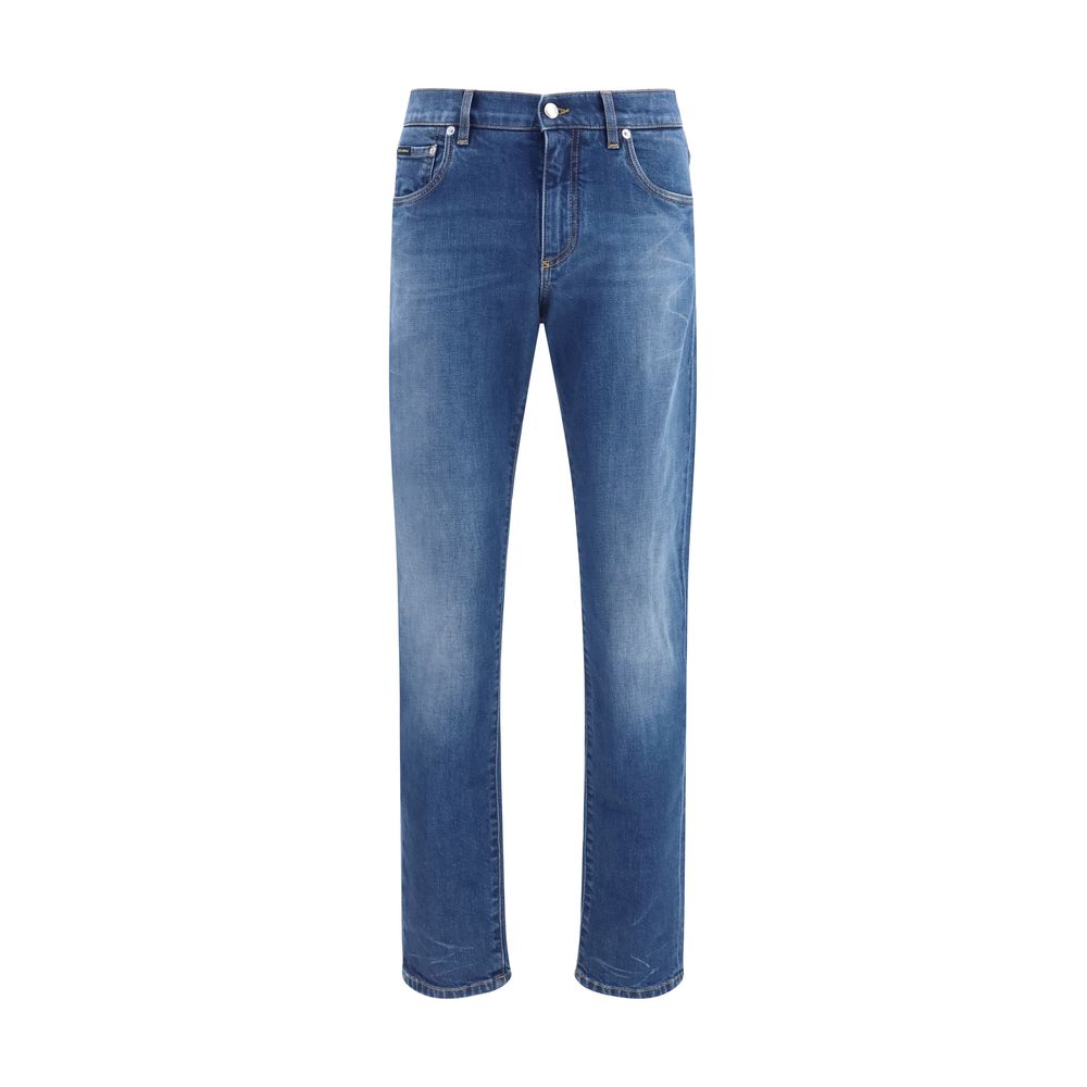 Dolce & Gabbana Blue Cotton Slim Fit Jeans for Men