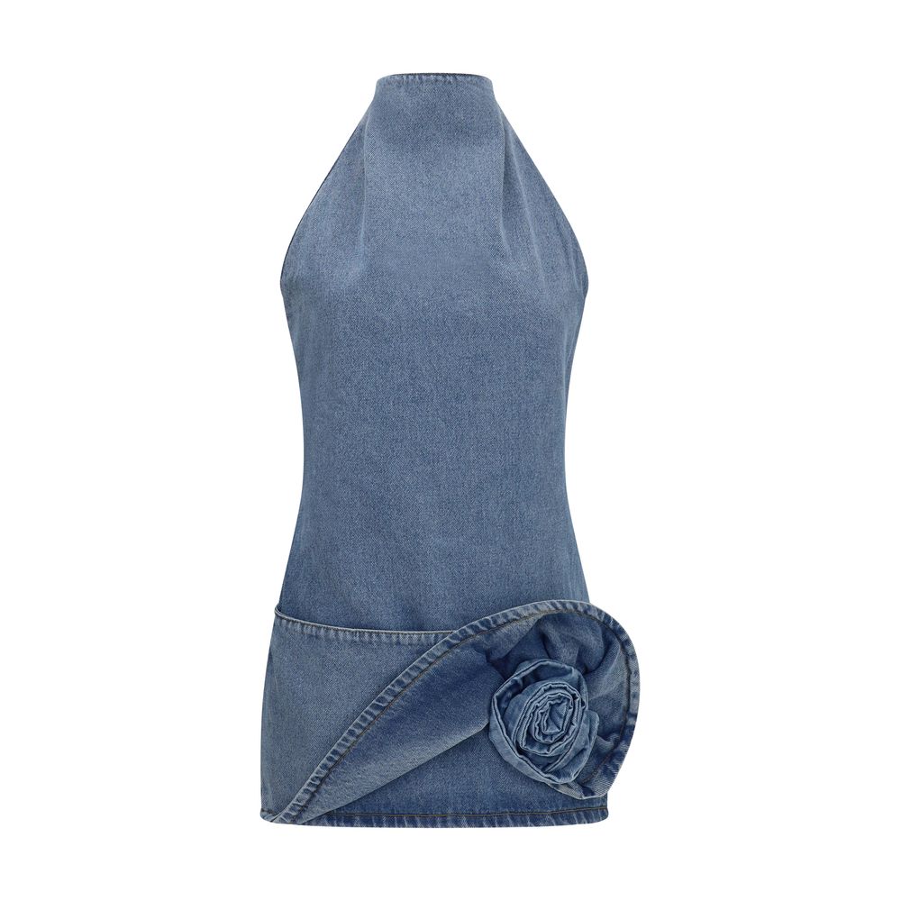 Magda Butrym Blue Cotton Halterneck Mini Dress