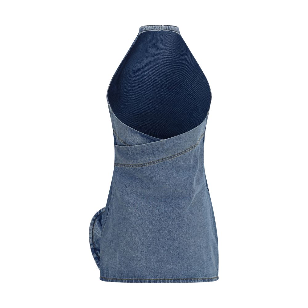 Magda Butrym Blue Cotton Halterneck Mini Dress