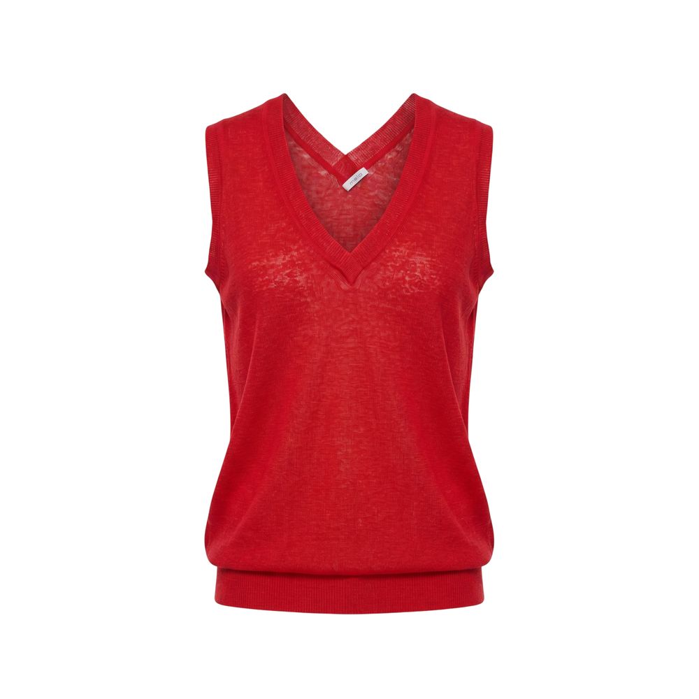 Malo Red Linen Women Tank Top - Chic & Breathable