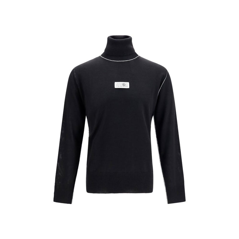 MM6 Black Wool Oves Aries Turtleneck - Contemporary Style