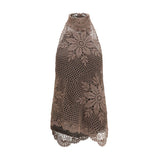 Magda Butrym Brown Cotton Blouse - High-Neck Crochet Design