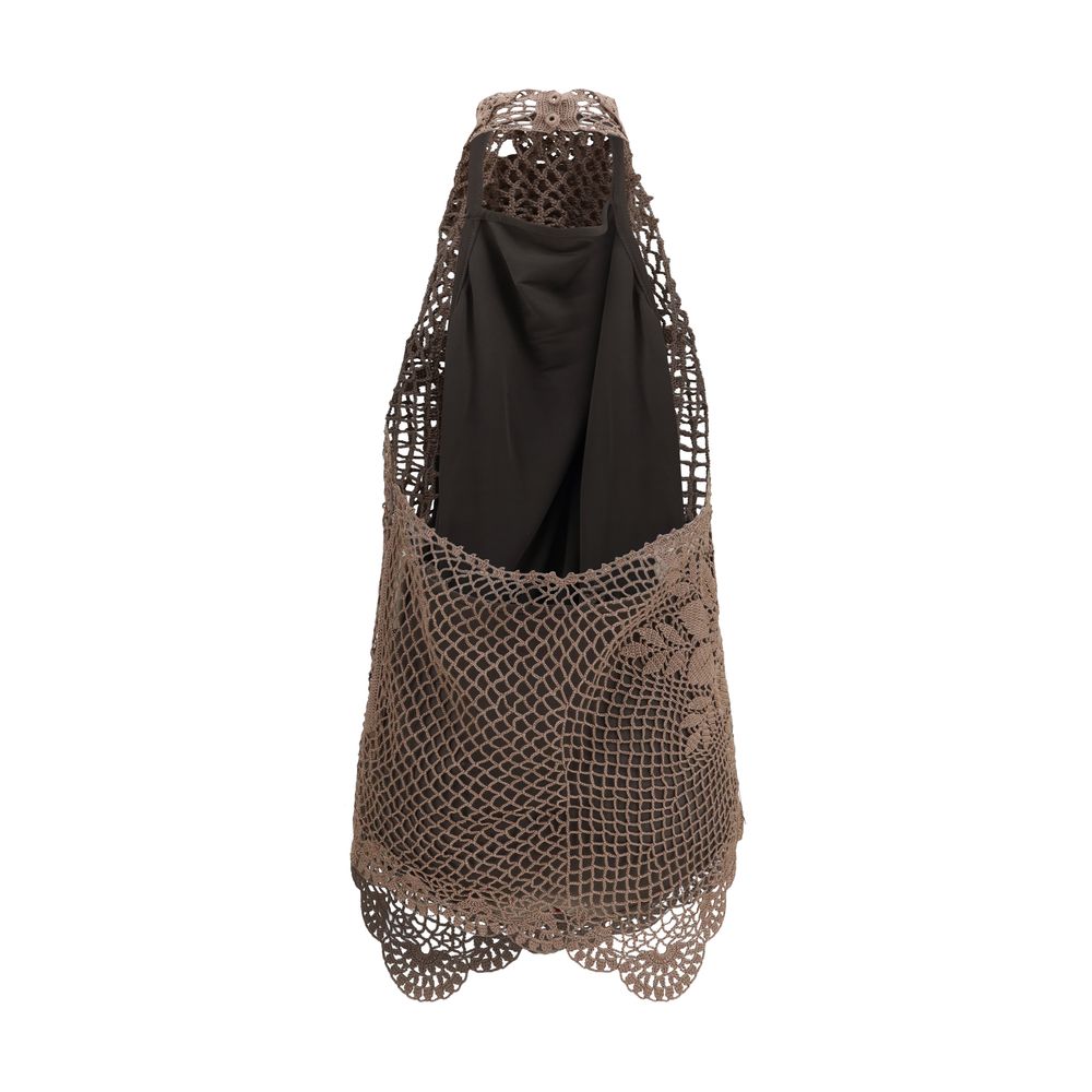 Magda Butrym Brown Cotton Blouse - High-Neck Crochet Design