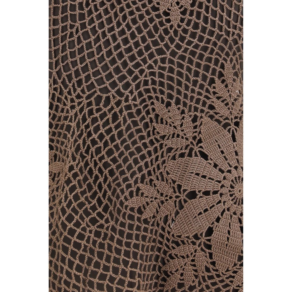 Magda Butrym Brown Cotton Blouse - High-Neck Crochet Design
