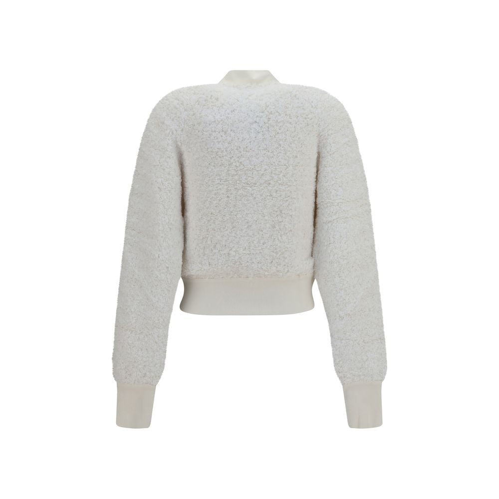 Balmain White Viscose Bomber Jacket with Lion-Head Buttons