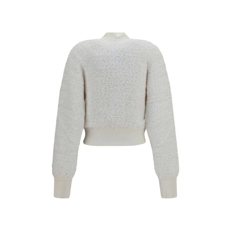 Balmain White Viscose Bomber Jacket with Lion-Head Buttons
