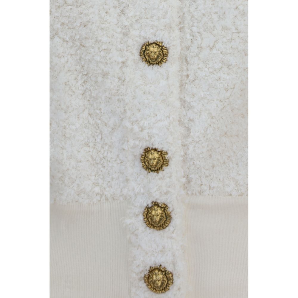 Balmain White Viscose Bomber Jacket with Lion-Head Buttons