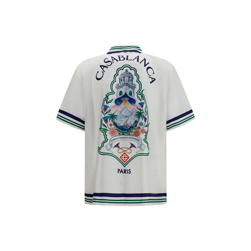 Chemise Casablanca blanche en soie à manches courtes