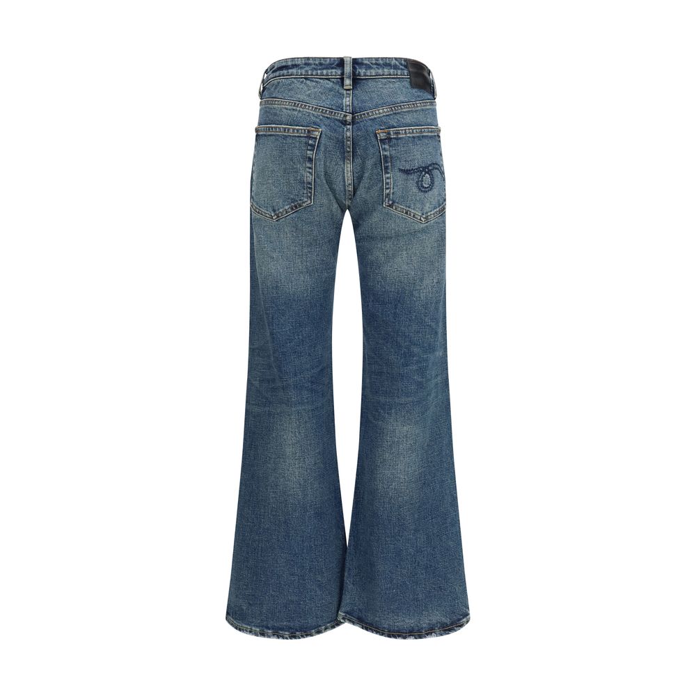R13 Blue Cotton Flared Jeans for Women
