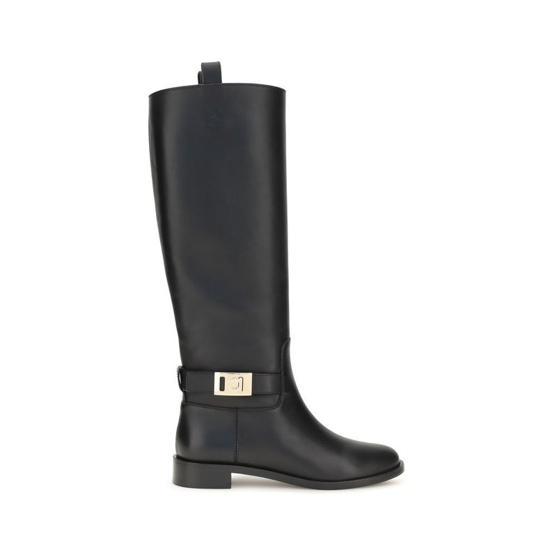 Ferragamo Black Calf Leather Hug Boots for Women