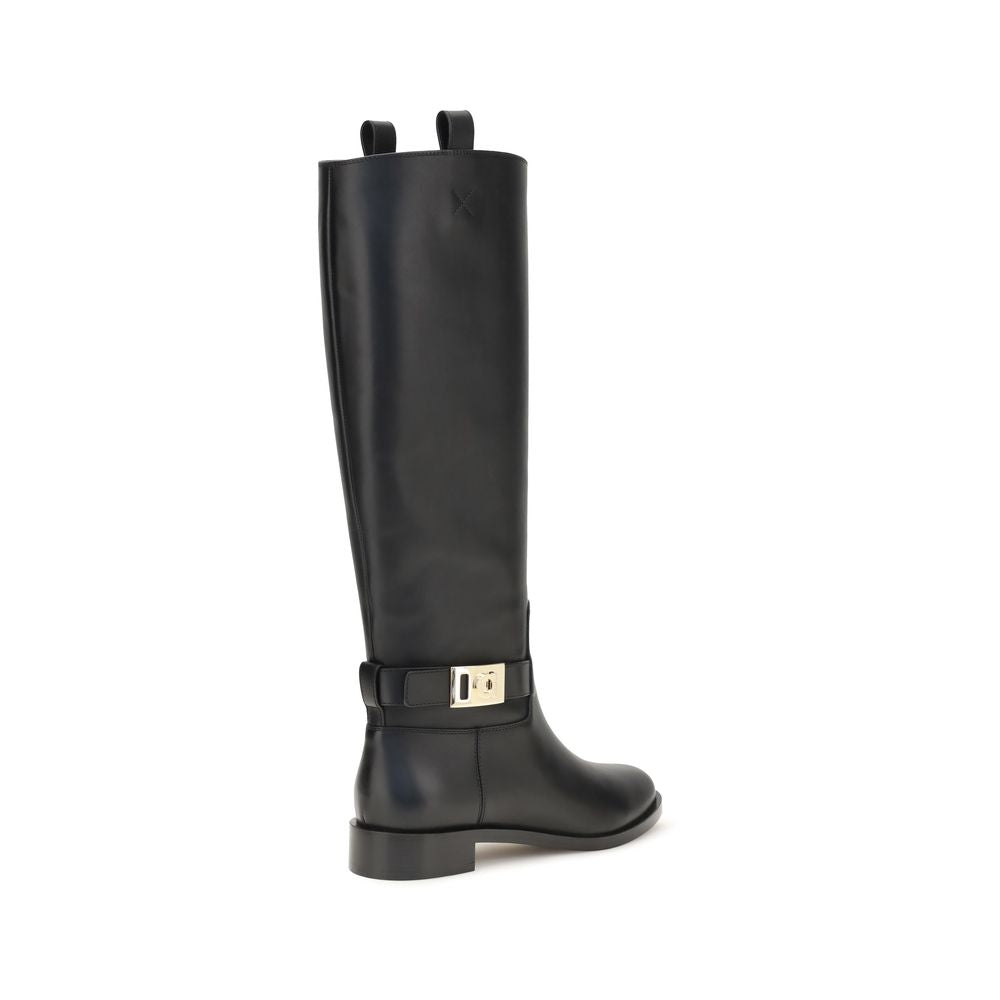 Ferragamo Black Calf Leather Hug Boots for Women