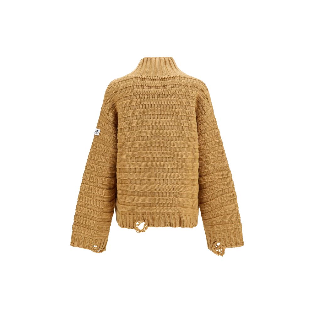 MM6 Beige Wool Oves Aries Turtleneck - Oversized Fit