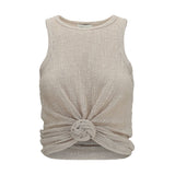 Magda Butrym Beige Lyocell Sleeveless T-Shirt - Élégance Contemporaine