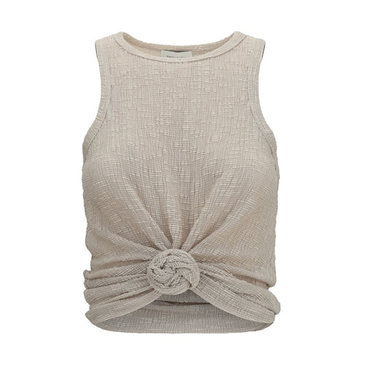 Magda Butrym Beige Lyocell Sleeveless T-Shirt - Élégance Contemporaine