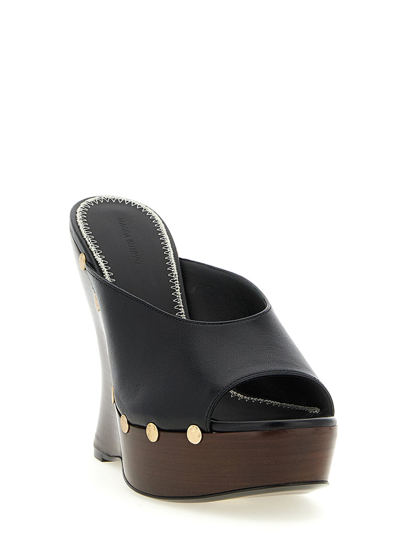 Magda Butrym Black Calfskin Wedge Sandals for Women