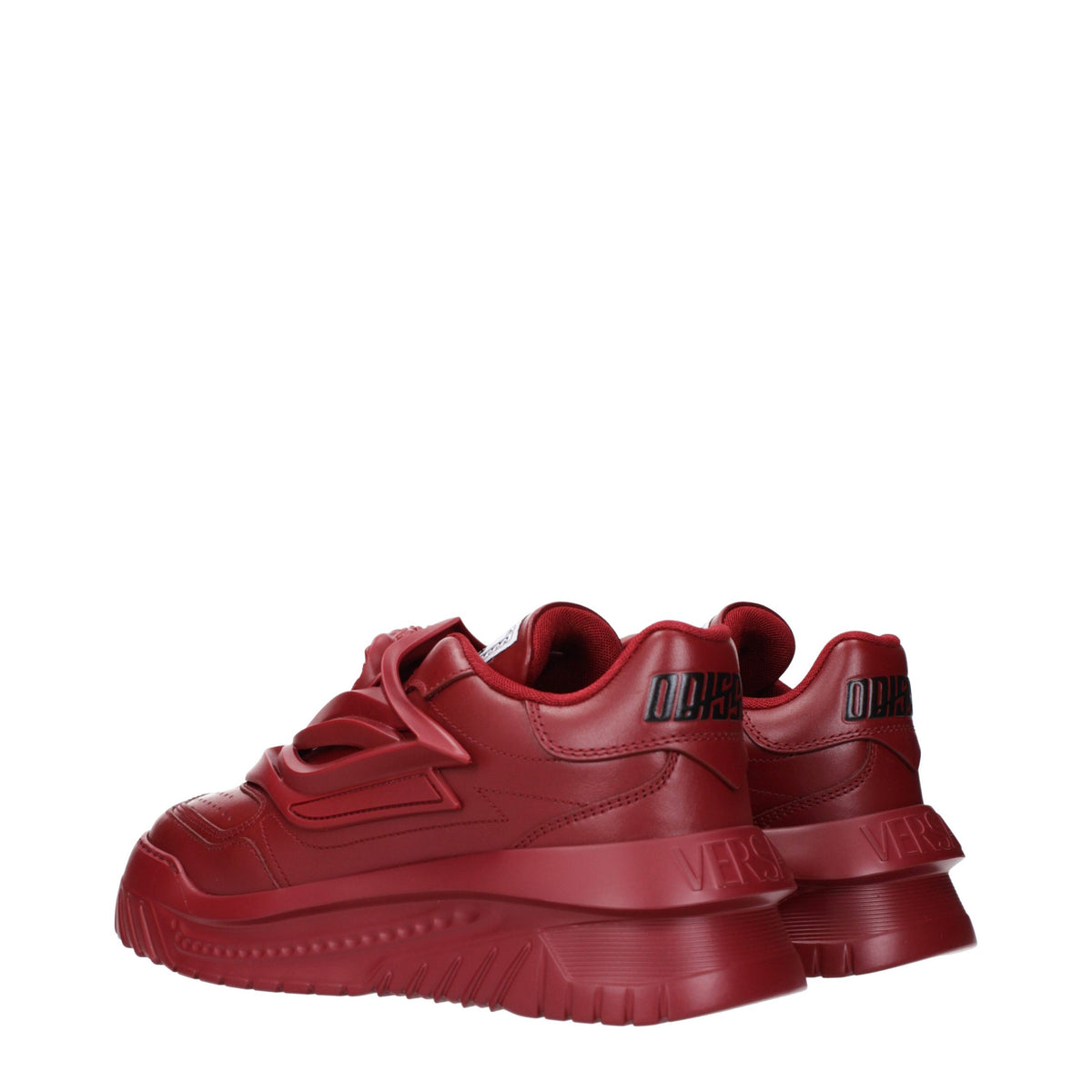 Baskets compensées en cuir rouge Versace