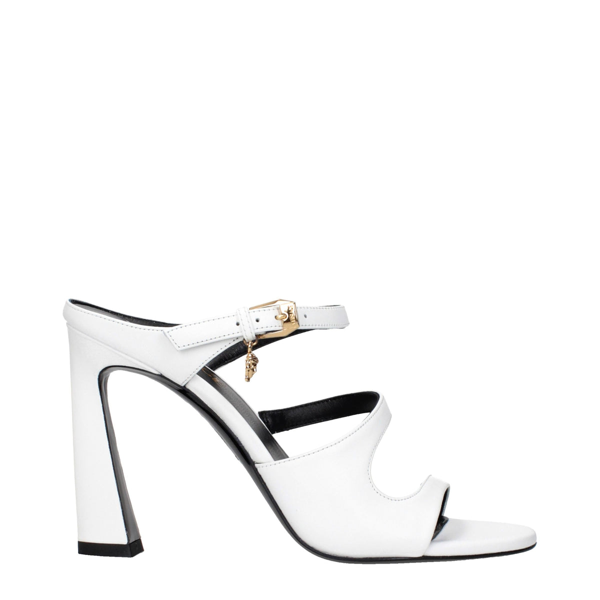 Sandales à talons aiguilles en cuir blanc Versace