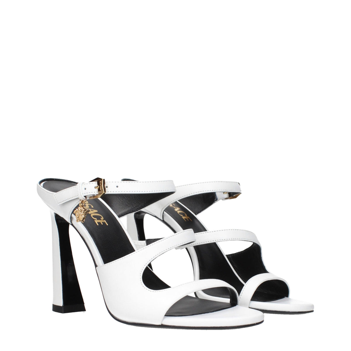 Sandales à talons aiguilles en cuir blanc Versace