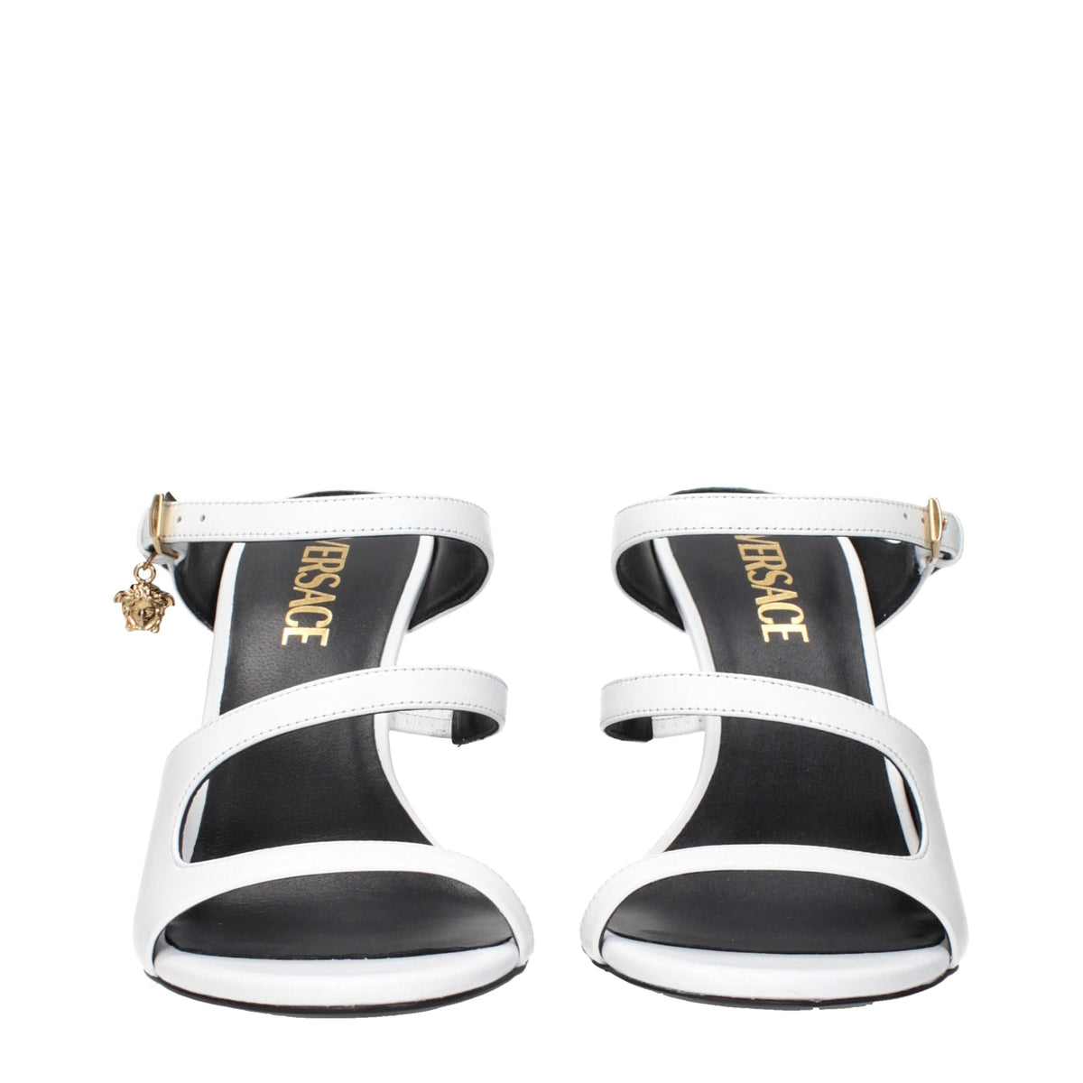Sandales à talons aiguilles en cuir blanc Versace