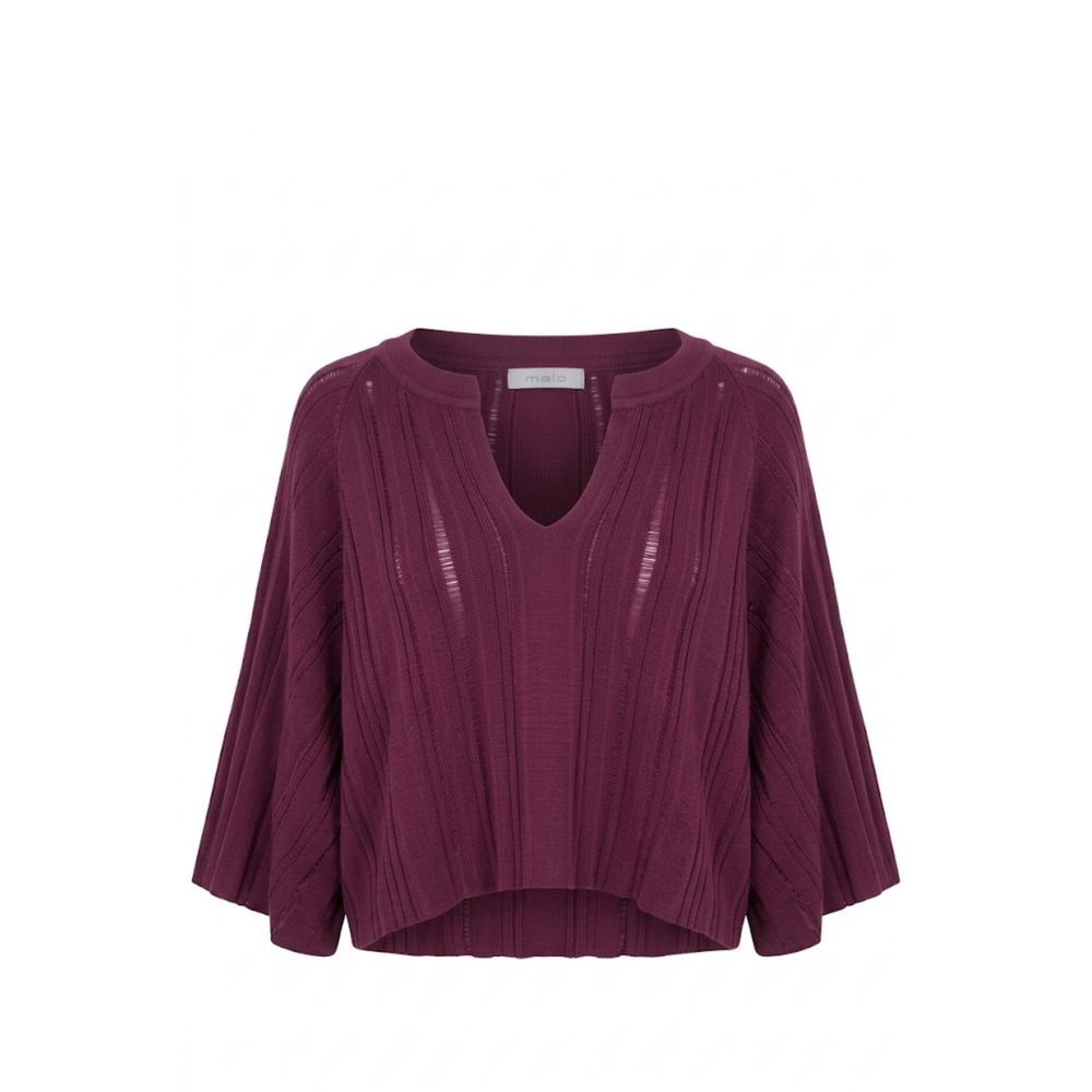 Malo Purple Cotton Women Sweater - Cropped Vertical Rib-Knit Top