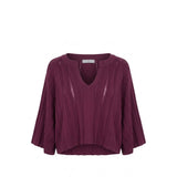 Malo Purple Cotton Women Sweater - Cropped Vertical Rib-Knit Top