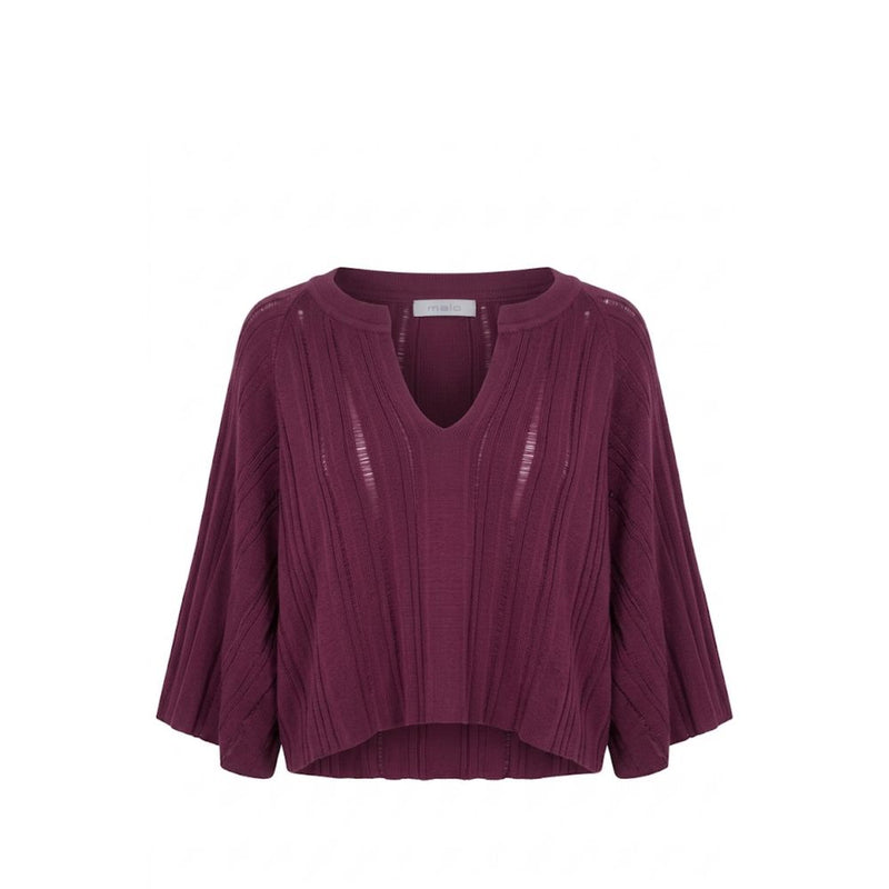 Malo Purple Cotton Women Sweater - Cropped Vertical Rib-Knit Top