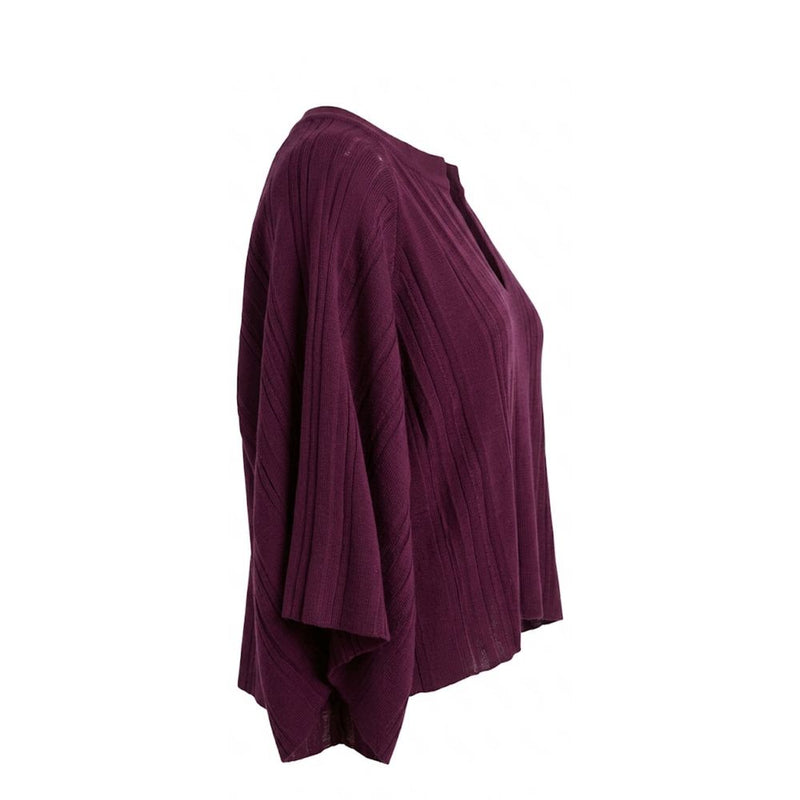 Malo Purple Cotton Women Sweater - Cropped Vertical Rib-Knit Top