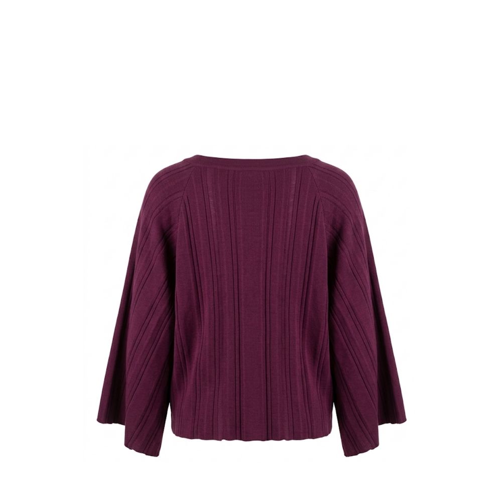 Malo Purple Cotton Women Sweater - Cropped Vertical Rib-Knit Top