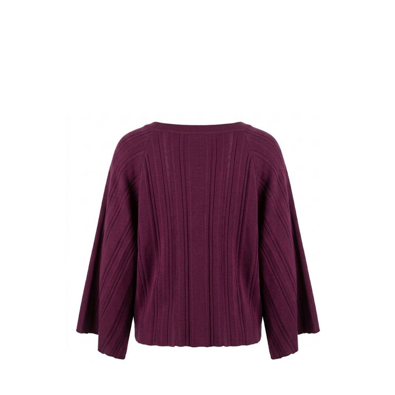 Malo Purple Cotton Women Sweater - Cropped Vertical Rib-Knit Top