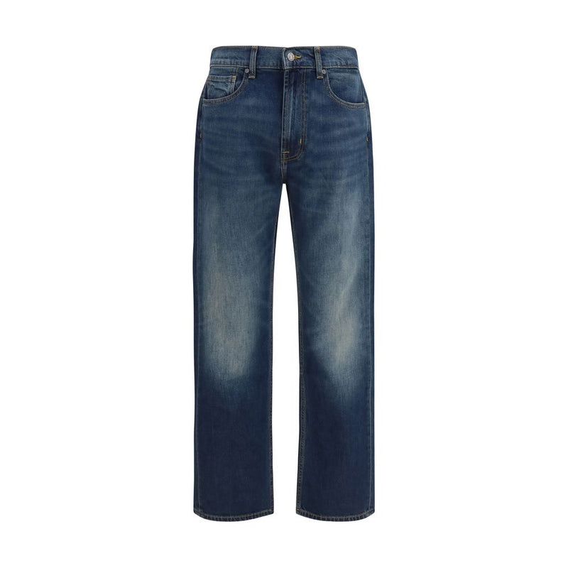 7FOR Blue Cotton Straight-Leg Jeans for Men