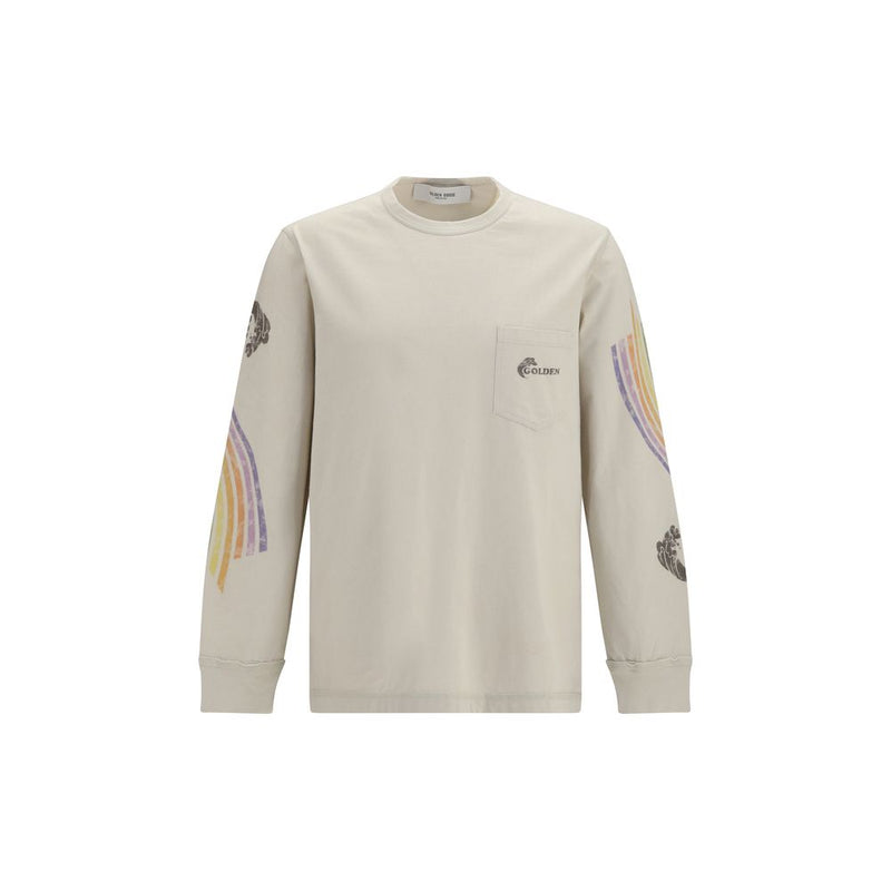 Golden Goose Beige Cotton Sweatshirt with Asymmetric Print