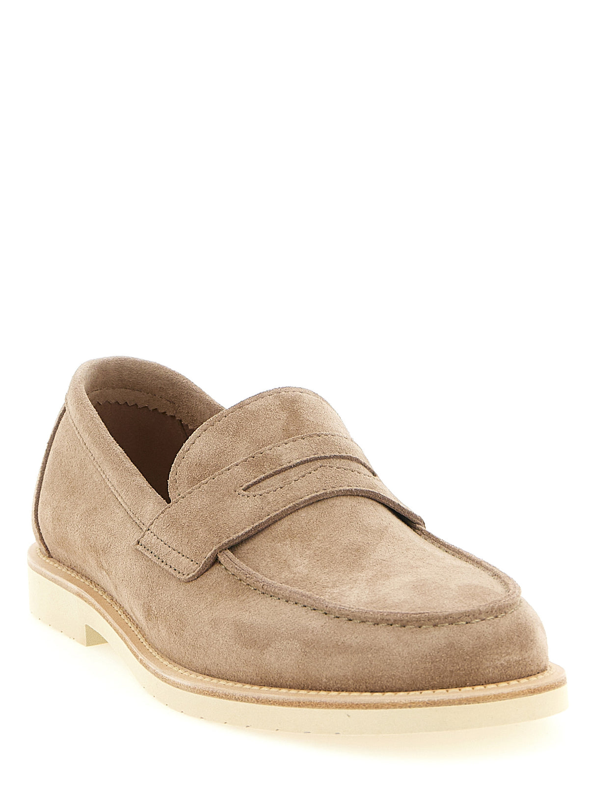 Mocassins à enfiler beiges en veau Brunello Cucinelli