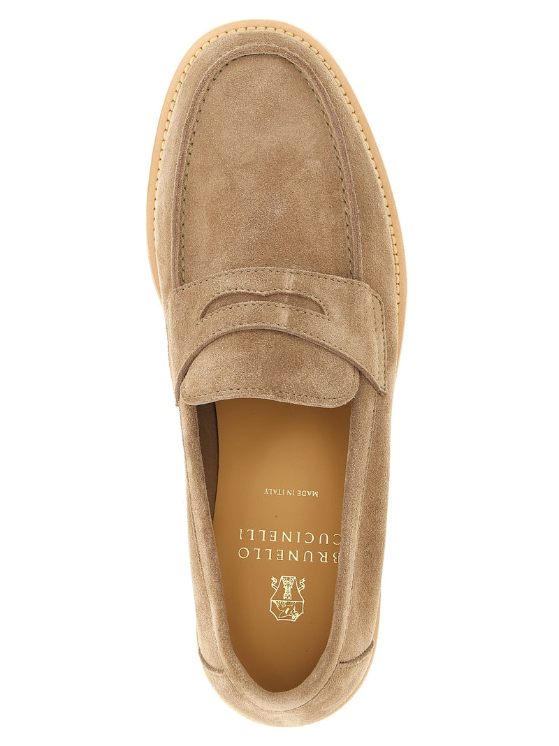 Brunello Cucinelli Beige Calfskin Slip-On Loafers